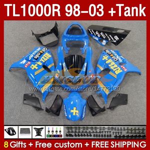 Tankbeurten voor Suzuki TL-1000R SRAD TL-1000 TL 1000 R 1000R 98-03 Bodywerk 162No.109 TL1000R 1998 1999 2000 01 02 03 TL1000 R 98 99 00 2001 2002 2002 2003 BUIRT Rizla Blue