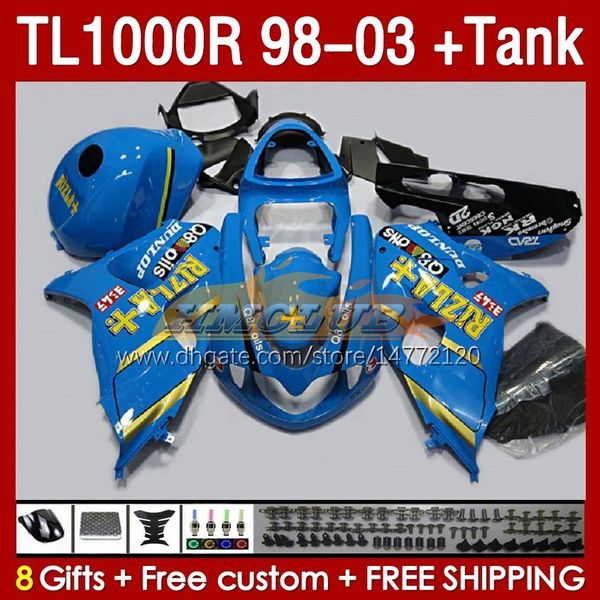 Carenados de tanque RIZLA azul para SUZUKI TL-1000 TL 1000 R 1000R SRAD 1998 1999 2000 2001 2002 2003 Carrocería 162No.81 TL-1000R TL1000 R 98-03 TL1000R 98 99 00 01 02 03 Justo ing