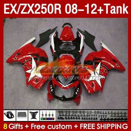 Tankinjectiebeurzen voor Kawasaki Ninja ZX250 EX250 R 2008-2012 163NO.171 Ex ZX 250R EX250R ZX250R 2008 2009 2010 2012 ZX-250R 08 09 10 11 12 Fairing Red Stars Blk