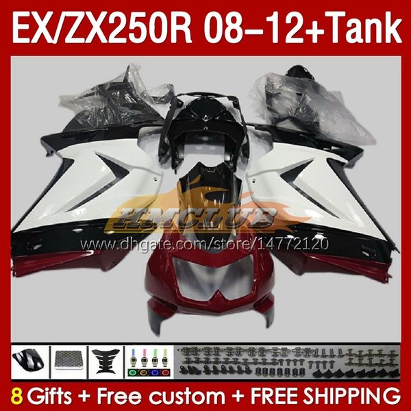 Carenados de inyección de tanque para KAWASAKI NINJA ZX250 EX250 R 2008-2012 163No.134 EX ZX 250R EX250R ZX250R 2008 2009 2010 2011 2012 ZX-250R 08 09 10 11 12 Carenado blanco rojo negro