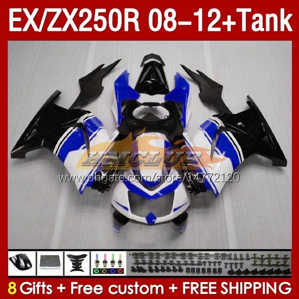 Garantos de inyección de tanques para Kawasaki Ninja ZX250 EX250 R 2008-2012 163NO.155 EX ZX 250R EX250R ZX250R 2008 2009 2010 2012 2012 ZX-250R 08 09 10 11 12 carenado Blue Glossy