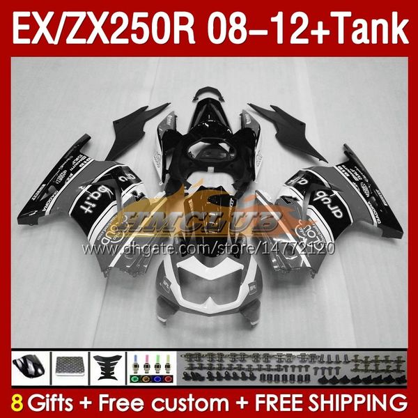 Carenados de inyección de tanque para KAWASAKI NINJA ZX250 EX250 R 2008-2012 163No.177 EX ZX 250R EX250R ZX250R 2008 2009 2010 2011 2012 ZX-250R 08 09 10 11 12 Carenado gris stock