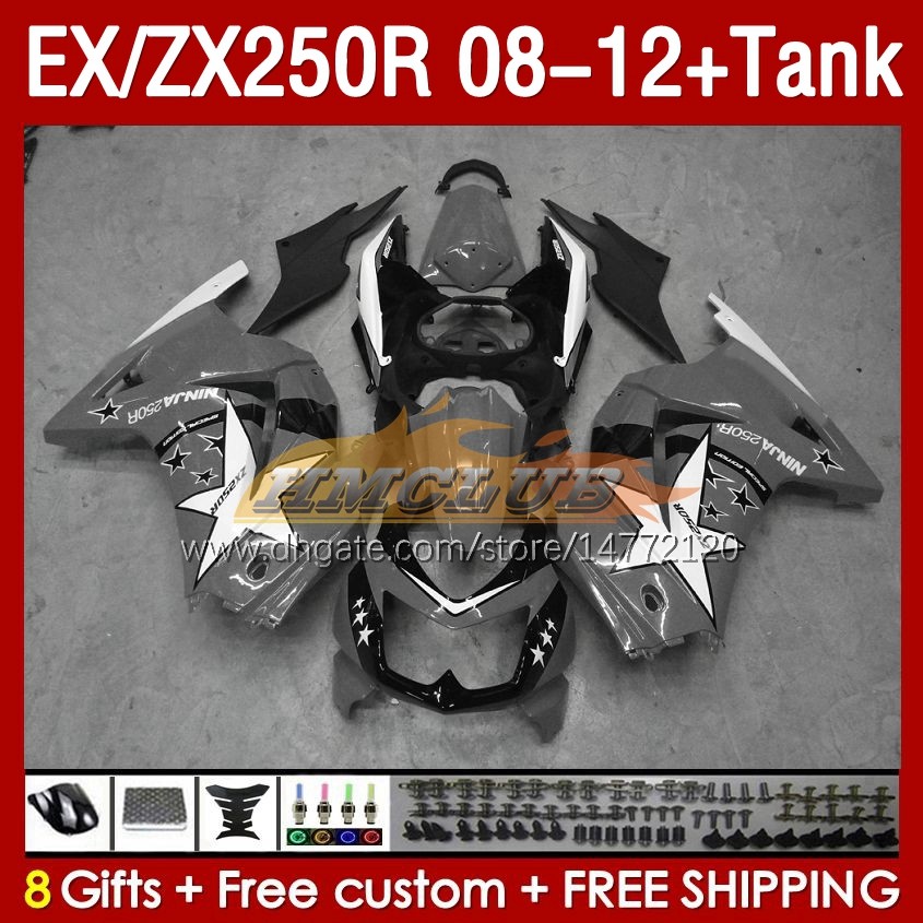 & Tank Injection Fairings For KAWASAKI NINJA ZX250 EX250 R 2008-2012 163No.172 EX ZX 250R EX250R ZX250R 2008 2009 2010 2011 2012 ZX-250R 08 09 10 11 12 Fairing grey white blk