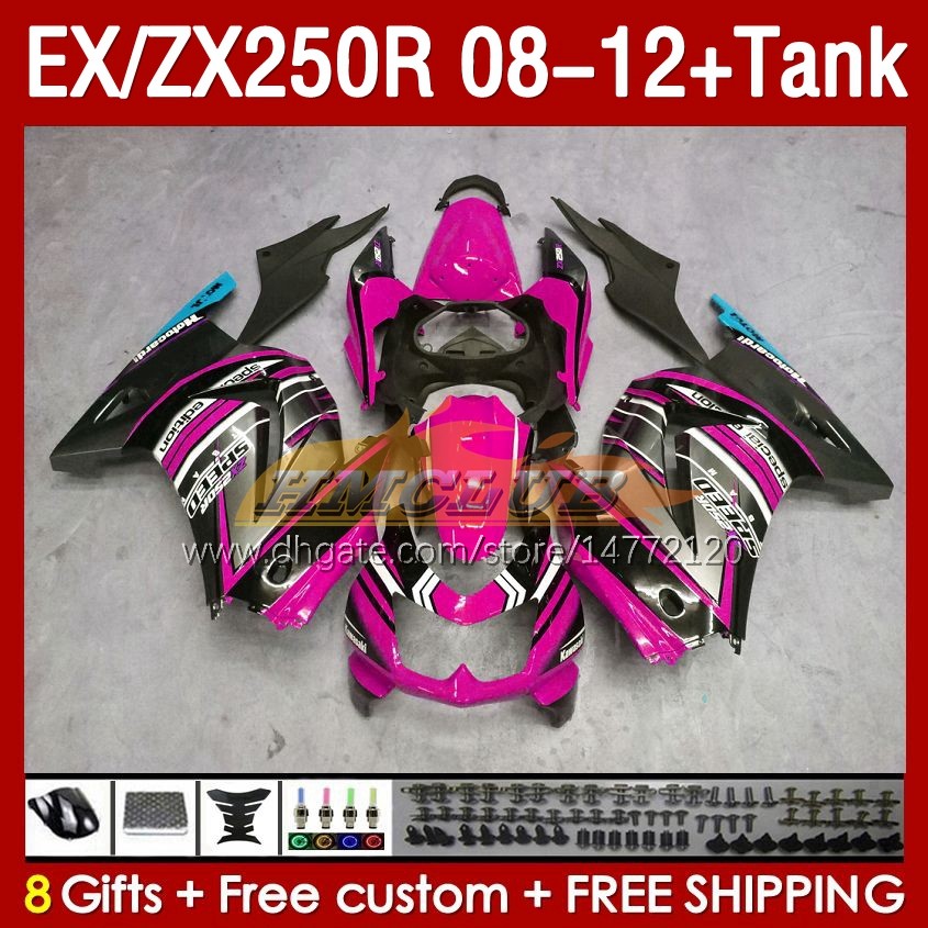 Garantos de inyección de tanques para Kawasaki Ninja ZX250 EX250 R 2008-2012 163NO.158 EX ZX 250R EX250R ZX250R 2008 2009 2010 2012 2012 ZX-250R 08 09 10 11 12 carenado Pink Glossy