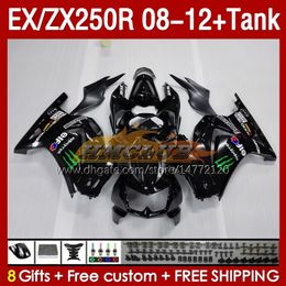 Carénages OEM de réservoir pour KAWASAKI NINJA ZX-250 ZX250 EX250 R ZX250R 08 09 10 2011 2012 163No.216 EX ZX 250R EX250R ZX-250R 2008 2009 2010 11 12 Carénage d'injection vert noir