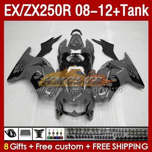 Tank OEM-kuipen voor Kawasaki Ninja ZX-250 ZX250 EX250 R ZX250R 08 09 10 2011 2012 163NO.186 EX ZX 250R EX250R ZX-250R 2008 2009 2010 11 12 Injectie Grijze vlammen