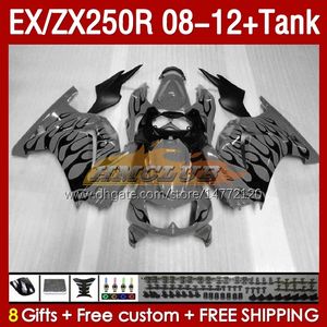 Tank OEM-kuipen voor Kawasaki Ninja ZX-250 ZX250 EX250 R ZX250R 08 09 10 2011 2012 163NO.193 EX ZX 250R EX250R ZX-250R 2008 2008 2009 2010 11 12 Injectie Grijze vlammen