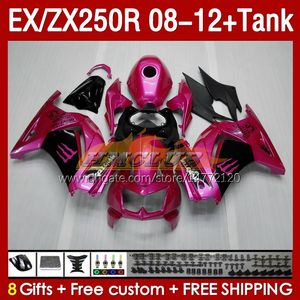 Tanque OEM Carenados para KAWASAKI NINJA ZX-250 ZX250 EX250 R ZX250R 08 09 10 2011 2012 163No.221 EX ZX 250R EX250R ZX-250R 2008 2009 2010 11 12 Inyección Carenado rosa brillante