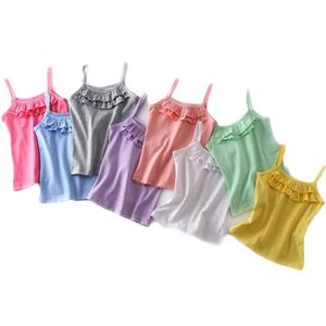 Tank Top Baby Girls Sans manches T-shirts Kids Tops 2-8 ans Sous-vêtements Solid Camisole Toddler Singlets 2024 Tobe d'été Y240527
