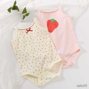 Tanktop kinderen meisje tanktop schattige aardbei bodysuit pure katoenen meisjes kleding r230817