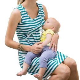 Débardeur sans manches robe rayée bébé maman maman allaitant les femmes de maternité l2405