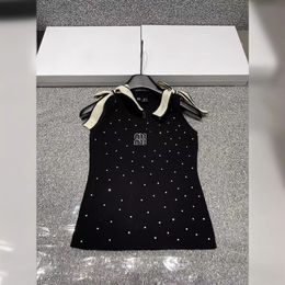 Tank Top Femmes T-shirt Tripted Tee Bow Clie Hot Diamond Letter Vest à la mode et polyvalente