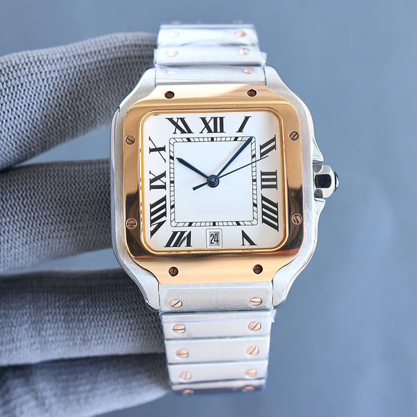 tank Montre designer Square Mens Watches 39mm Gold rubber and 904L Stainless Steel jason 007 Montres Case Bracelet Date Watch Male lady 35mm watch Montre De Luxe