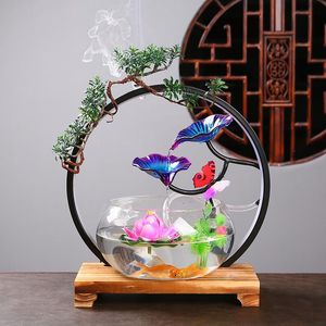 Tanks Aquarium Aquarium rond Transparent Led éclairage intérieur décorer Usb Aquarium Portable tortue cylindre jardin décor hôtel cadeau