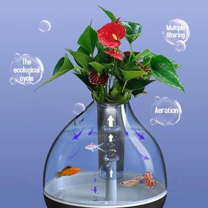 Tanques Betta Fish Tank Mini Sala de Estar Escritorio Ornamental Pequeño Acuario Paisajismo Oficina Ecológico Goldfish Flor