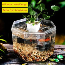 Tanks Groot formaat 4 kamers Aquarium Acryl Vier splits Betta-aquarium met mand Plant 4 booggevechten Isolatieluik Rasbox At006