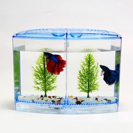Réservoirs Bleu Acrylique Aquarium Betta Réservoir Mini Incubateur Fishbowl Pour Fry Isolation Écloserie Guppy Poisson Reptile Cage Tortue Maison