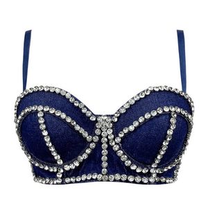 Réservoirs Camis 2023 denim Tube diamant perles sans bretelles dentelle fermeture éclair Bustier soutien-gorge boîte de nuit fête gilet haut femmes nouveau P230605