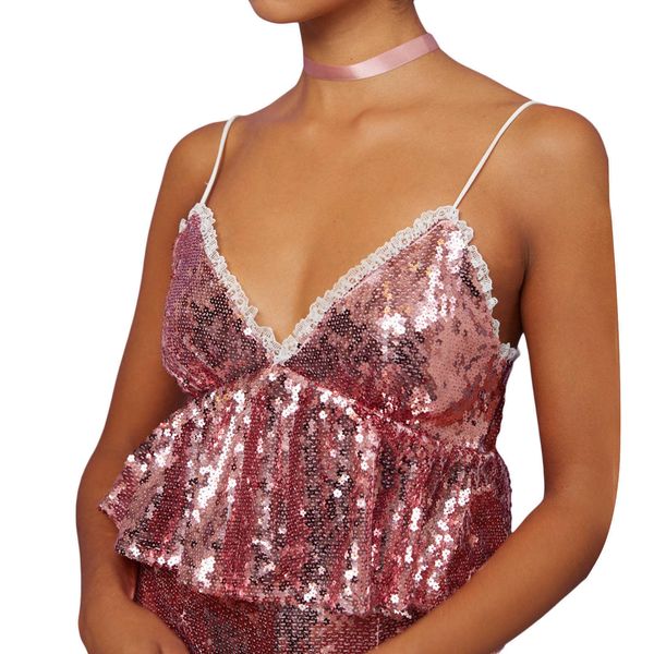 Débardeurs Camis femmes Sexy sans manches mousseux Sequin Crop bandoulière lueur Rale Camisola débardeur fête vêtements P230605