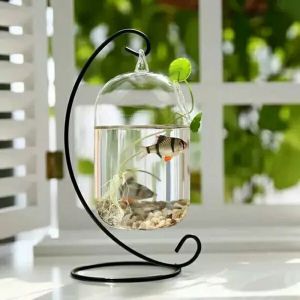 Tanks Helder Ronde Vorm Hangend Glas Aquarium Viskom Aquarium Bloem Plant Vaas Woondecoratie Rekhouder