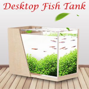 Tanques Tanque de Peces de Escritorio Hogar Micropaisaje Acuario Mini Filtro Lateral Acrílico Decoración ecológica Pecera pequeña con Bomba de Agua de 2,5 W