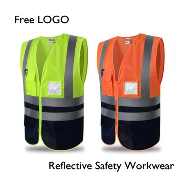 Réservoirs Gilets haute visibilité hauts de sécurité réfléchissants pour femmes hommes unisexe ouvrier du bâtiment constructeur deux tons jaune noir orange noir