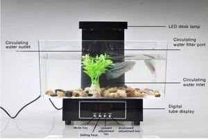 Tanks Nouveau Mini Aquarium carré Transparent HD USB avec horloge LED personnalisé Mini Aquarium de bureau Ultra blanc USB avec lumières