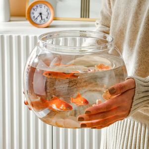 Tanques Tanque de peces de plástico, cuenco pequeño ornamental, jarrón decorativo de peces dorados para el hogar, maceta de almacenamiento transparente, acuario redondo para oficina