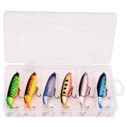 ¡Promoción de los tanques!6pcs con caja Whopper Plopper 100 mm 13 g flotando por señora de pesca Cebo duro Artificial Wobbler Rotating Tail Fishi