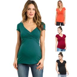 Tanks Color sólido Mujeres embarazadas Ropa de maternidad para la lactancia mate de manga corta Tops delgadas de embarazo ropa de camiseta ROPA