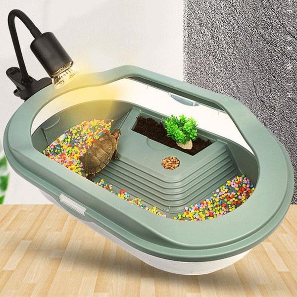 Tanques Contenedor para tanque de tortugas, casa desmontable para reptiles, fácil de cambiar, hábitat de plástico con áreas para criar, alimentar, nadar, tomar el sol, pecera