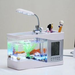 Tanks Schildpadtank Bekijken Aqua Kantoor Binnen Multifunctioneel Acryl Aquarium / Aquarium USB Mini Aquarium Ecologisch Kleine goudvissen