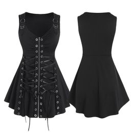 Tanks Dames Vest Vest 50S Mouwloos Scoop Fix Bondage Met Rits Knop Swing Zoom Losse Flowly Punk Gothic Tops Bustier