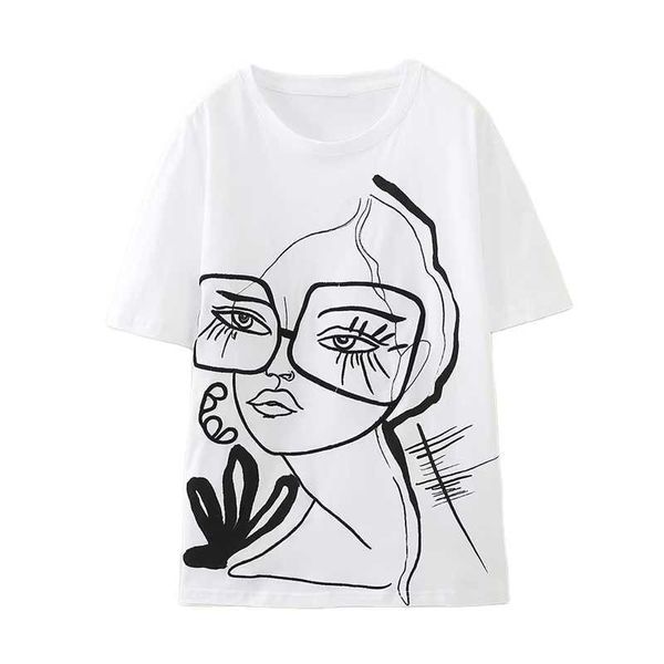 Taop Za-Camiseta blanca de manga corta con cuello redondo para mujer, Tops elegantes con patrón para niña, venta al por mayor, 2023, 1165693