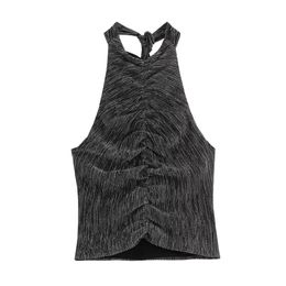 Taop Za Producto de principios de primavera moda y temperamento para mujer Top ajustado con cuello colgante de hilo de Metal 240127