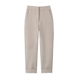 Taop Za début du printemps produit femmes mode et décontracté polyvalent taille haute ourlet frisé pantalon droit 240127