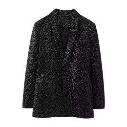 Taop Za Producto de principios de primavera, abrigo de traje de terciopelo con cuentas y cuello abatible versátil informal y a la moda para mujer 240127