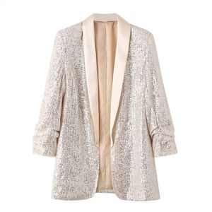 Taop Za début du printemps produit femmes mode et décontracté polyvalent paillettes décoratif costume manteau 240127