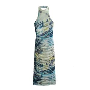 Taop Za Spring Product dames mode casual slanke fit backless stijl bedrukte zijden mesh jurk 240412