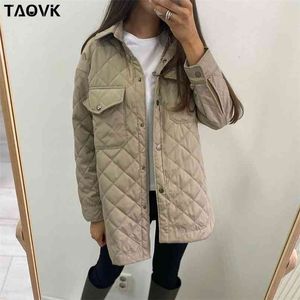 TAOVK Vêtements pour femmes Chemise Style Revers Mi-long Plaid Casual Ceinture Veste Coton Poches Col Tailleur Élégant Survêtement 210910