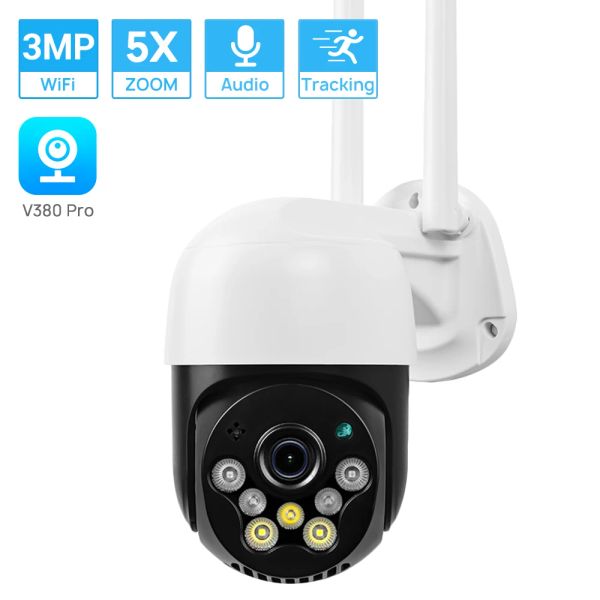 Tape 3MP Audio PTZ WiFi Camera Auto Tracking Wireless IP Camera Outdoor 5X Digital Zoom AI Détection humaine CCTV Surveillance V380