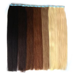 Extensions de cheveux de bande Ruban adhésif double face dans les extensions de cheveux humains Remy 40pcs 100g / pack Extensions de cheveux sans couture de trame de peau 27color Vente en gros