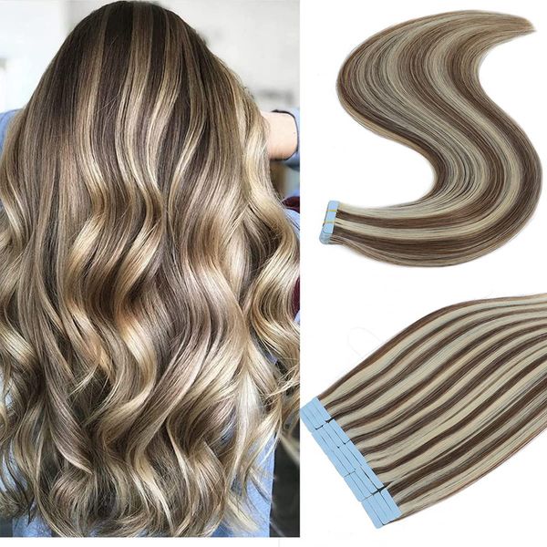 Extensions de cheveux blonds à ruban adhésif Extensions de cheveux humains couleur 2 brun le plus foncé surligné 613 Extensions de cheveux blonds décolorés 100 g P2 613