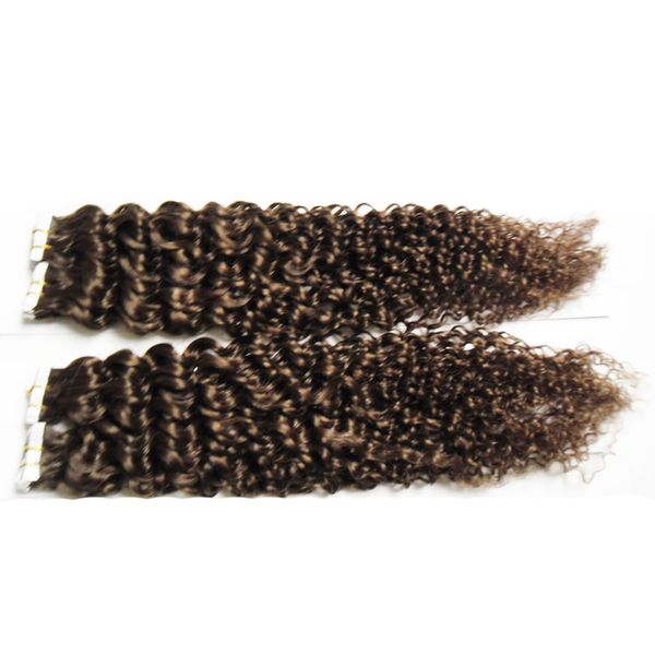 Bande Dans Les Extensions De Cheveux Humains 40pcs Cheveux Bouclés Crépus Européens Fabriqués À La Machine Cheveux Remy Sur Adhésifs Bande PU Peau Trame Invisible 100g