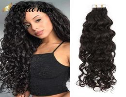 Extensions de cheveux humains à bande adhésive en PU, trame ondulée, extensions de vrais cheveux pour femmes noires, couleur naturelle, colle double face Rem1000711