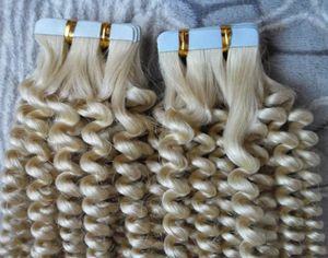 Bande dans l'extension de cheveux 100 cheveux humains 613 couleur 100G 16 à 24 pouces Remy brésilien afro crépus lâche bande bouclée dans les cheveux humains 40PC5493331