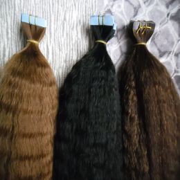 Bande dans les extensions de cheveux mettre en évidence la colle de couleur sur les extensions de cheveux grossier yaki 100% vrais cheveux humains Remy 40 pièces bande droite crépue brésilienne