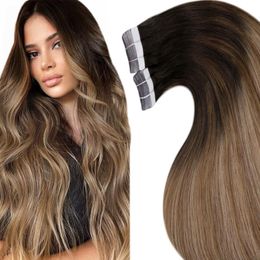 Extensiones de cabello con cinta Extensión de cinta Ombre de cabello humano para mujeres blancas Cinta de trama de piel invisible sin costuras en extensión 100 g / 40 piezas