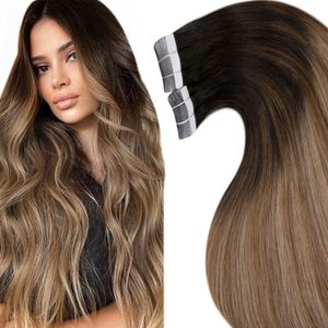 Tape in haarextensies Echt haar Ombre Tape Ins-extensie voor blanke vrouwen Onzichtbare naadloze huid Inslagtape op extensie 100 g / 40 stuks