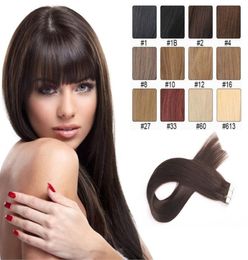 Fita em extensões de cabelo cor natural 8a grau brasileiro remy reto 20 peças extensões de cabelo de trama de pele pu direto da fábrica can4285996